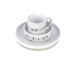 LÄSSIG Set de vaisselle en porcelaine Set de vaisselle pour enfants Assiette Bol Tasse avec anneau en silicone antidérapant Vaisselle pour enfants/Happy Fruits