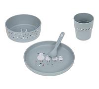 LÄSSIG Set de vaisselle pour enfants (assiette, gobelet, bol, cuillère) sans mélamine, sans BPA, pour lave-vaisselle et micro-ondes/Dish Set Tiny Farmer Sheep