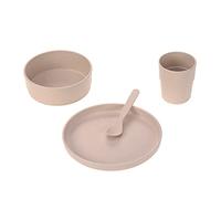 LÄSSIG Set de vaisselle pour enfants (assiette, gobelet, bol, cuillère) sans mélamine, sans BPA, pour lave-vaisselle et micro-ondes/Dish Set Uni powder pink