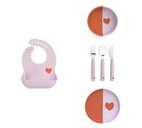 Lässig Set Vaisselle Bébé en Silicone 4 pièces - Bavoir, Bol, Assiette et Couverts pour Bébés et Tout-petits, Sans BPA
