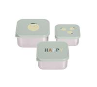 LÄSSIG Snackbox enfants Set 3 en acier inoxydable boîte à pain/Snackbox Stainless Steel Happy Fruits Lemon