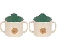 Lässig Tasse pour enfants avec poignée et couvercle amovible 150 ml/Sippy Cup PP/Cellulose Happy Rascals Smile green (Lot de 2)