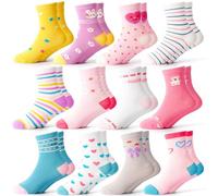 LAETBBE Lot de 12 paires de chaussettes pour enfant fille Chaussettes de sport en coton Chaussettes d'écolier 1-7 ans, #1 Amour + petit ours, 27-30