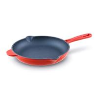 lätt Home Poêle à Frire en Fonte Rouge 24cm Ronde Avec Becs Verseurs, Skillet Antiadhésive, Induction Pour l'extérieur et l'intérieur, Gaz Cuisinière Electrique Four Grill, Poêle Inrayable