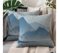 Laewaele Housse de Coussin Imperméable 45 x 45 cm Lot de 2, Taie d'oreiller Décorative avec Fermeture Éclair Invisible, Moderne pour Canapé, Salon, Jardin Extérieur et Balcon, Bleu Montagne S#1084