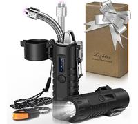 Lafagiet Briquet électrique rechargeable par USB C, avec écran LED de batterie, lampe de poche, flexible à 360°, briquet à arc extensible pour bougie, camping, aventure en plein air