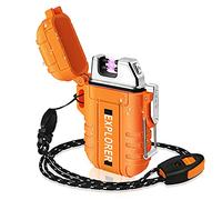 Lafagiet Briquet USB double arc électrique, rechargeable, étanche, pour camping, randonnée, kit de survie en plein air, Orange