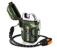 Lafagiet Briquet USB double arc électrique, rechargeable, étanche, pour camping, randonnée, kit de survie en plein air, Vert