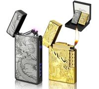 Lafagiet Lot de 2 briquets Dragon - Briquets à arc électrique + briquet à flamme douce en métal - Recharge USB C et recharge de gaz butane - Briquets multiples pour cadeau pour homme (sans gaz)