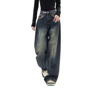 Lafaguw Jean baggy pour femme et homme - Pantalon à jambe droite déchiré taille haute - Jeans vieilli Y2K Grunge - Vêtements d'été, Bleu 4, L