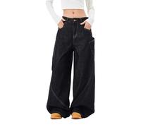 Lafaguw Jean baggy pour femme et homme taille haute coupe baril jeans décontracté ample denim vêtements streetwear, noir 1, XL