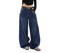 Lafaguw Jean baggy pour femme et homme taille haute Y2K décontracté ample denim vêtements grunge., bleu 1, S