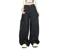 Lafaguw Jean baggy pour femme et homme taille haute Y2K décontracté ample denim vêtements grunge., noir 2, XL