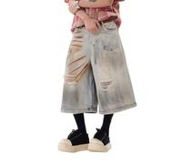 Lafaguw Jean court pour femme et homme - Taille haute - Jambe large - Baggy Jorts Y2K - Décontracté - Pantalon capris en denim - Vêtements d'été grunge., Bleu 7, X-Small Short