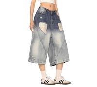 Lafaguw Jean court pour homme et femme - Taille haute - Jambe large - Y2K - Décontracté - Vêtements d'été courts, Bleu 6, Medium Court