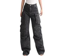 Lafaguw Pantalon cargo pour femme - Taille basse - Baggy - Poche - Jambe large - Décontracté - Tendance - Streetwear Grunge Emo, Noir 4, S