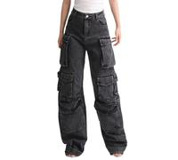 Lafaguw Pantalon cargo pour homme - Jean baggy déchiré Y2K - Taille élastique - Jambe droite - Style vintage des années 90 - Streetwear - Grunge, Gris 3, X-Small
