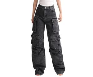 Lafaguw Pantalon cargo pour homme - Jean baggy déchiré Y2K - Taille élastique - Jambe droite - Style vintage des années 90 - Streetwear - Grunge, Gris 3, X-Small