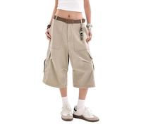 Lafaguw Short cargo baggy pour femme et homme - Taille haute - Jambes larges - Pantalon court Y2K - Vêtements d'été décontractés, Kaki2., XL Court