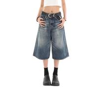 Lafaguw Short en Jean pour Femmes et Hommes, Taille Haute, Jambe Large, Jorts Baggy, Y2K, Pantalon en Jean décontracté Style Capri, vêtement d'été Grunge., Bleu1, XS Taille Courte