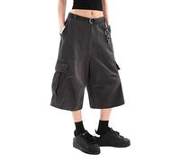 Lafaguw Shorts en jean pour femmes et hommes taille haute jambe large Jorts larges Y2K denim décontracté capris pantalons grunge vêtements d'été., Noir 2, L Corto
