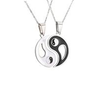 LAFATINA 2PCS Collier de Pendentif Yin et Yang Le Sien Et La Sienne Relations Conjugales Relations Chiens et Chats de Compagnie Amicales Pendentif Tai Chi Collier pour Homme et Femme