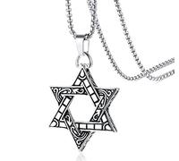 LAFATINA Pendentif David Star Amulette vintage en acier inoxydable Collier juif hexagonal Noël La Saint Valentin Hommes Femmes Collier