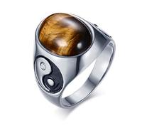 LAFATINA Vintage Équilibre Yin Yang Taichi Mariage Bague Acier Inoxydable pour Homme Femme Yeux de Tigre Pierre