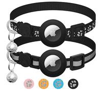 LAFAYI 2 Pack Collier Chat avec Accessoire Compatible avec Airtag Apple,Réfléchissant GPS Chat avec Anti étranglement,Réglable,GPS Airtag Non Inclus !(Noir)