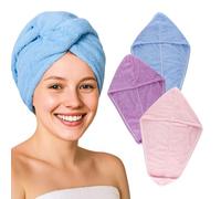 Lafefe Lot de 3 Serviettes en Microfibre pour Cheveux - Absorption supérieure - Serviette en Microfibre Douce et Anti-frisottis - Convient aux Femmes avec Tous Types de Cheveux (Rose, Bleu, Violet)