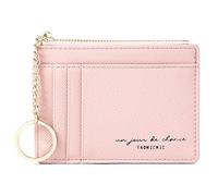 Lafefe Petit Portefeuille en Cuir, Porte-Cartes avec Fermeture Éclair, 8 Cartes, Minimaliste, Rose