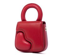 LAFESTIN Small Cowhide Leather Heart Purse For Women With Removable Shoulder Chain Strap - Designer Evening Bag With Heart Shape Mirror Heart Shaped Crossbody Purse For Wedding Cocktail Prom Club-Red
