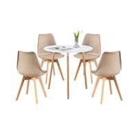 LaFeuR Ensemble de salle à manger avec 4 chaises ronde de 80 cm et 4 scandinaves pour salon, bureau, cuisine (table blanche + 4 kaki)