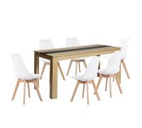 LafeuR Ensemble de salle à manger avec 6 chaises rectangulaires en chêne et 6 chaises blanches pour salon, cuisine, bureau (table chêne noir de 160 cm)