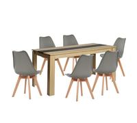 LafeuR Ensemble de salle à manger avec 6 chaises rectangulaires en chêne et 6 chaises grises pour salon, cuisine, bureau (table chêne noir de 160 cm)