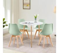 LafeuR Ensemble de Salle à Manger Table Ronde 80 cm avec 4 Chaises Scandinaves pour Salon, Bureau, Cuisine (Table Blanche + Chaises Vert Crème Glacée)
