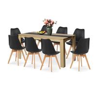 LafeuR Ensemble de table de salle à manger avec 8 chaises, table rectangulaire en chêne et lot de 8 chaises, pour salon, cuisine, bureau