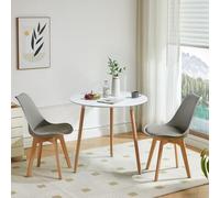 LafeuR Ensemble de table ronde avec 2 chaises - Table blanche + 2 chaises grises pour balcon, cuisine, salon