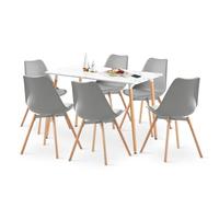 LafeuR Ensemble Table Salle à Manger avec 6 Chaises, 110cm Rectangulaire en 6 Gris Chaises pour Cuisine, Salle à Manger et Salon(Marbre Table + 6 Gris Chaises)