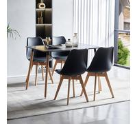 LafeuR Ensembles de Meubles de Salle à Manger, Rectangulaire Table avec 4 Chaises de Hêtre pour Cuisine, Salon, Bureau((Table Noir+ 4 Chaises Noir)