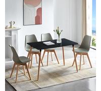 LafeuR Ensembles de Meubles de Salle à Manger, Rectangulaire Table avec 4 Chaises de Hêtre pour Cuisine, Salon, Bureau((Table Noir+ 4 Chaises Gris)