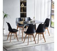 LafeuR Ensembles de Meubles de Salle à Manger, Rectangulaire Table avec 6 Chaises de Hêtre pour Cuisine, Salon, Bureau((Table Noir+ 6 Chaises Noir)