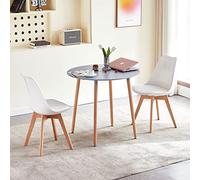LafeuR Table à manger avec 2 chaises - Table ronde de 80 cm et 2 chaises de salle à manger pour salon, cuisine, bureau (table grise + 2 chaises blanches)