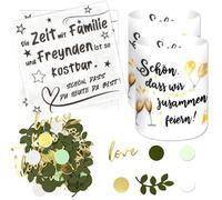 LAFO Lot de 132 serviettes de fête d'anniversaire et décoration de table d'anniversaire, 12 photophores, 20 serviettes et 100 confettis dorés verts, décoration d'anniversaire de mariage, fête de