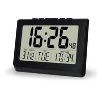Lafocuse 10" Horloge Murale Numérique de Bureau, LCD Grande Chiffre Horloge Digitale à Piles avec Température, Humidité, Date, Alarmes, Snooze, 12/24H, Pendule Murale pour Salon Chambre Bureau, Noir