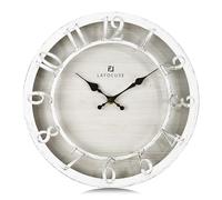 Lafocuse 30cm Horloge Murale Chiffres 3D Vintage, Silencieuse Pendule Murale Rustique Retro, Blanc Shabby Chic Déco sans Tictac pour Salon Cuisine Chambre Bureau