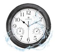 Lafocuse 30cm Horloge Murale Exterieure Etanche avec Thermomètre et Hygromètre, Vintage Noir Pendule Murale Retro, Silencieuse Shabby Chic Deco pour Extérieur, Jardin, Balcon, Salle de Bain, Cuisine