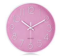 Lafocuse 30cm Horloge Murale Rose Enfant Fille Moderne, Silencieuse Pendule Chiffres 3D Facile à Lire, sans Tic-tac Déco pour Cuisine Salon Chambre Bureau
