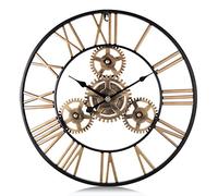 Lafocuse 60cm Horloge Murale Geante Métal, Engrenages Or Industrielle Silencieuse Pendule Murale Chiffres Romains Déco pour Salon Bar Restaurant