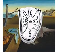 Lafocuse Horloge Fondante Forever Salvador Dali, Montre Molle Dali Décorative Créative Surréalisme, Silencieuse Pendule Quartz avec Chiffres Arabes Pendulettes de Bureau Etagère Table Argenté
